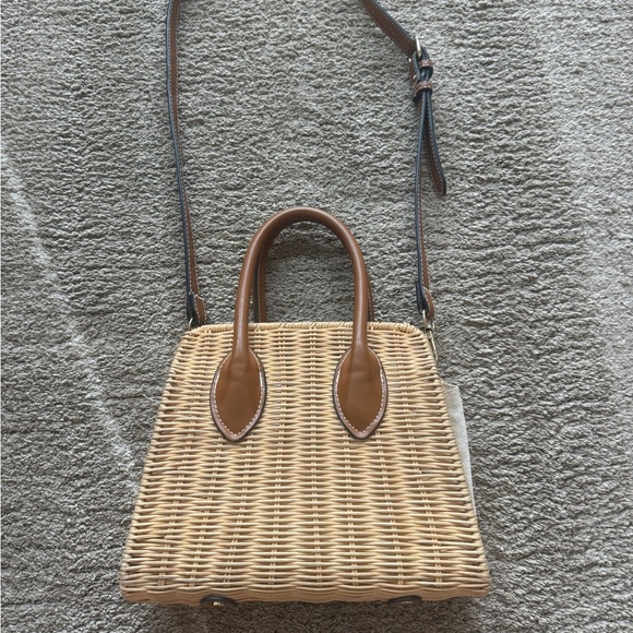 Zara Rigid Crossbody Rattan Box Top Handle Shoulder Basket Bag Woman - Picture 2 of 6